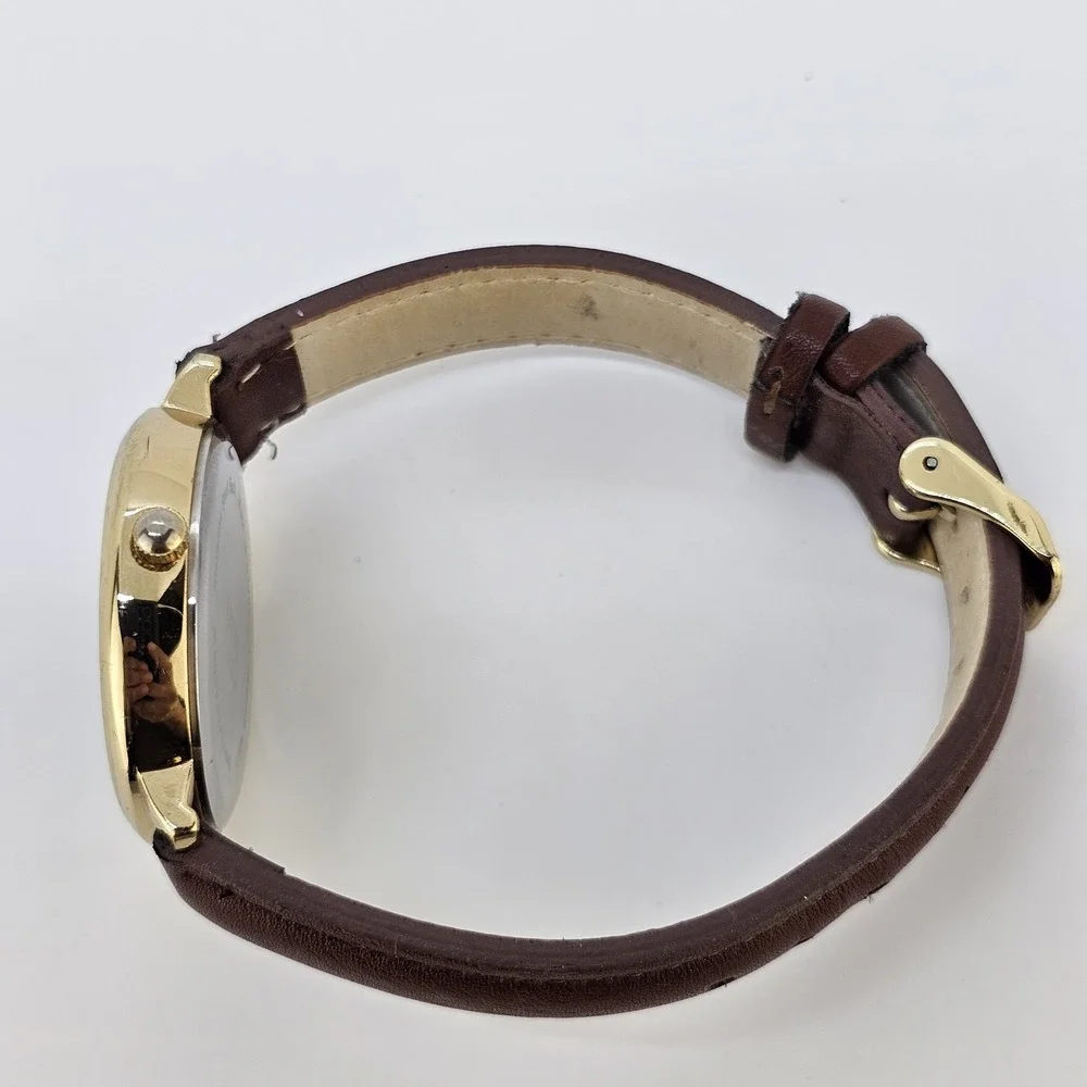 Women's World Map Watch 36MM Multicolor Dial Brown Leather Bands NEW Battery
